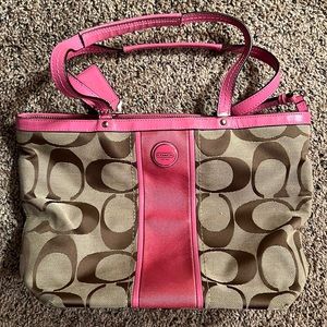 Pink and tan Coach handbag purse